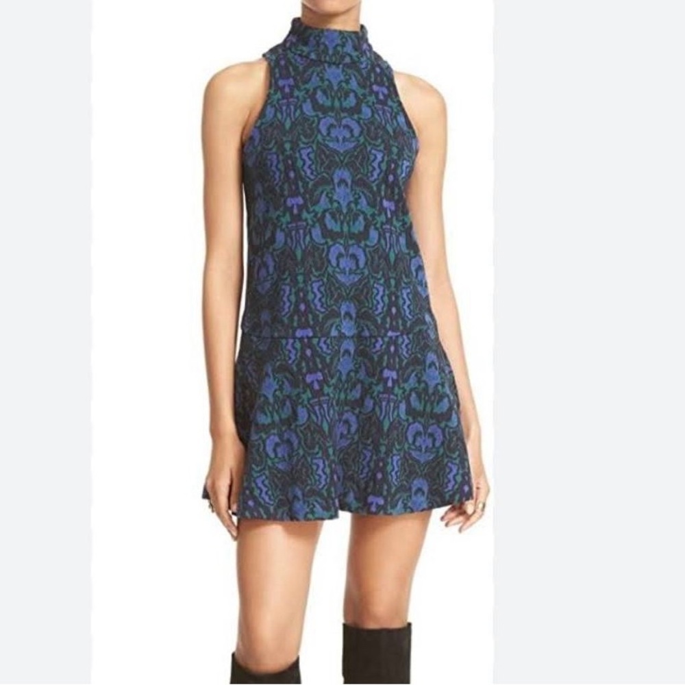 Free People Amelia Jacquard Mock Neck Mini Dress Sleeveless Knit Drop Waist